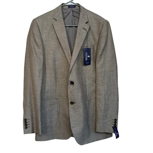 NWT Stafford Men’s Taupe Herringbone Slim Fit Sports Coat Blazer Size 40L